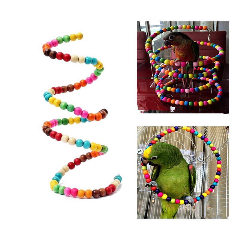Vogels Baars Opknoping Schommels Kooi Met Kleurrijke Kralen Bells Vogel Speelgoed Natuurlijke Houten Plastic Kralen Materiaal Papegaaien Schommel Speelgoed