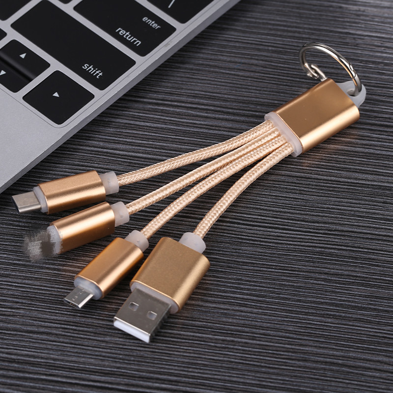 4 in 1 keychain Tragbare Micro USB Typ C Multi Ladegerät Kabel Für huawei p20 lite honor 9 lite 9i 8 8x7c 7x 7a hinweis 10 8 kabel: Golden