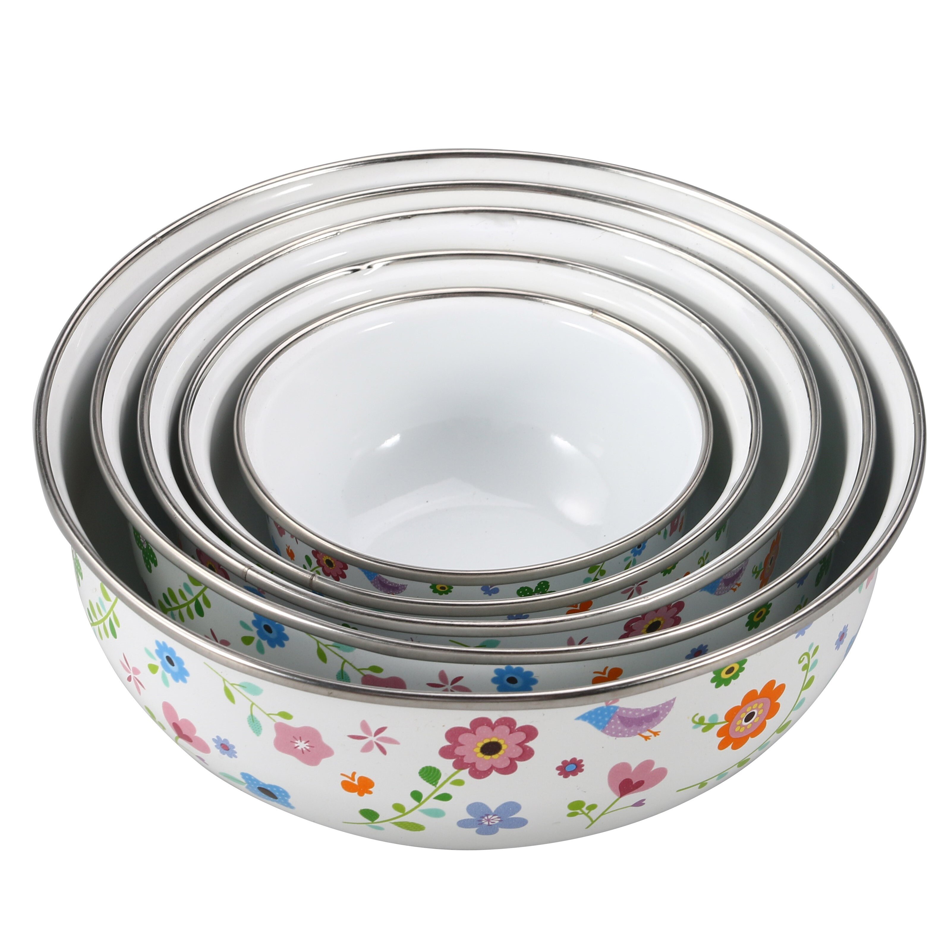 Bol para el hielo con esmalte de flores, recipiente fresco, 5 Juegos de almacenamiento de alimentos, caja de color sellado, caja de con estampado de conejos, 10-18cm