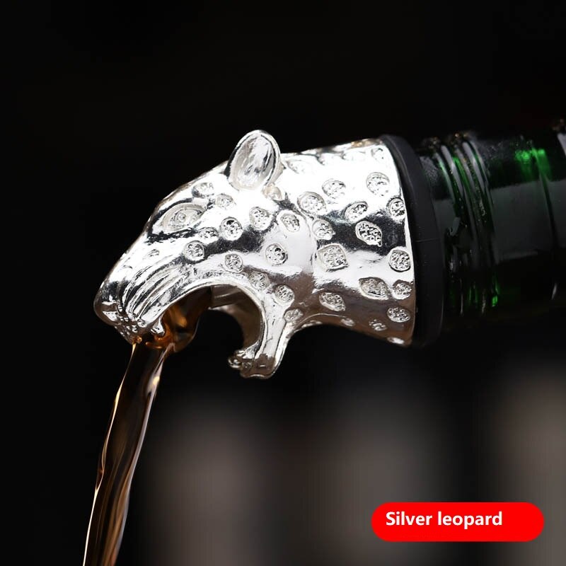 Zinc Alloy Deer Stag Head Wine Pourer Unique Wine Bottle Stoppers Wine Aerators Bar Tools Get Together: Silver leopard