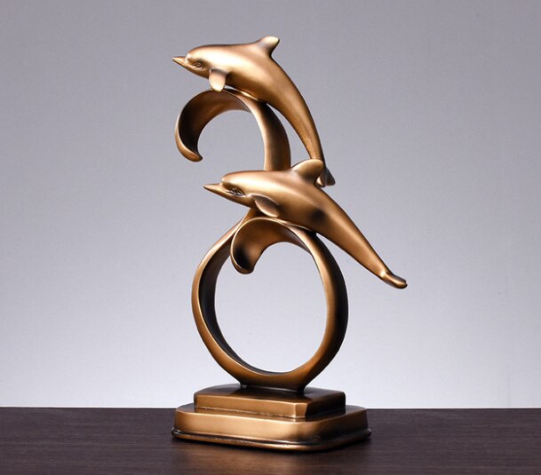 Resin Dolphin Crafts Animal Statues Home Office Restaurant TV Table Decorations European American Style: D 27x19cm