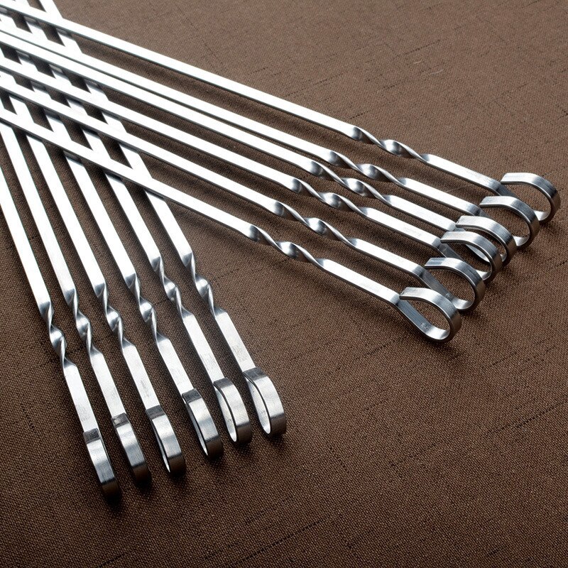 Bbq Spies Rvs Shish Kebab Bbq Vork Set 41Cm 16.15Inch Lange Platte Barbecue Naald Vlees Grill Outdoor gereedschap 6-12 Stuks