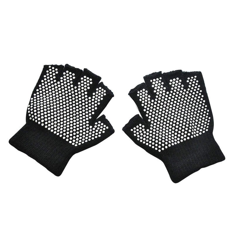 Warmom crianças quentes inverno ao ar livre esportes handguards antiderrapante pequenas partículas meio dedo luvas de malha: T1