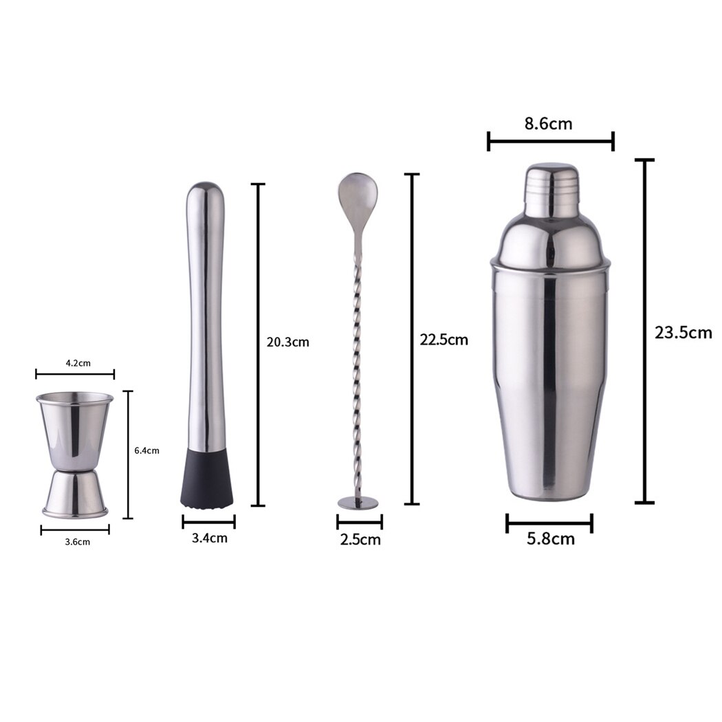 Kit de Bar en acier inoxydable | Ensemble de secoueurs à Cocktail 700ML jeu d'outils de Bar avec cuillère à mélanger Muddler 4 pièces