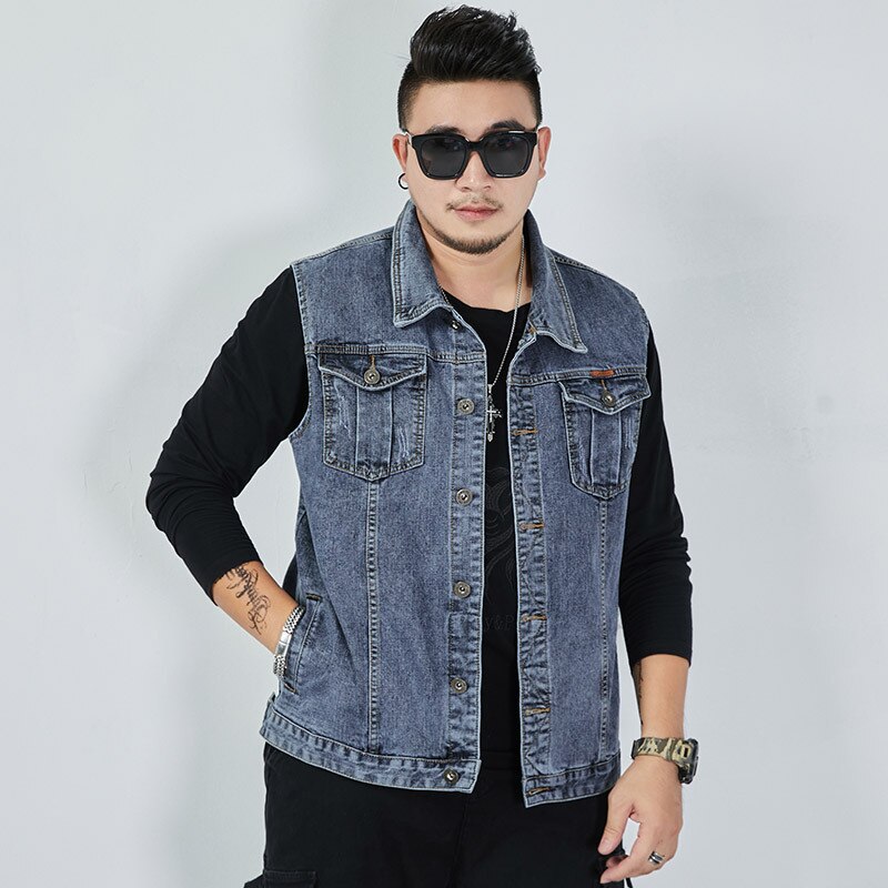 Men Denim Shirt Vest Four Season Summer Oversize Large M-8XL Fat Big Jacket Male Clothes: 7XL