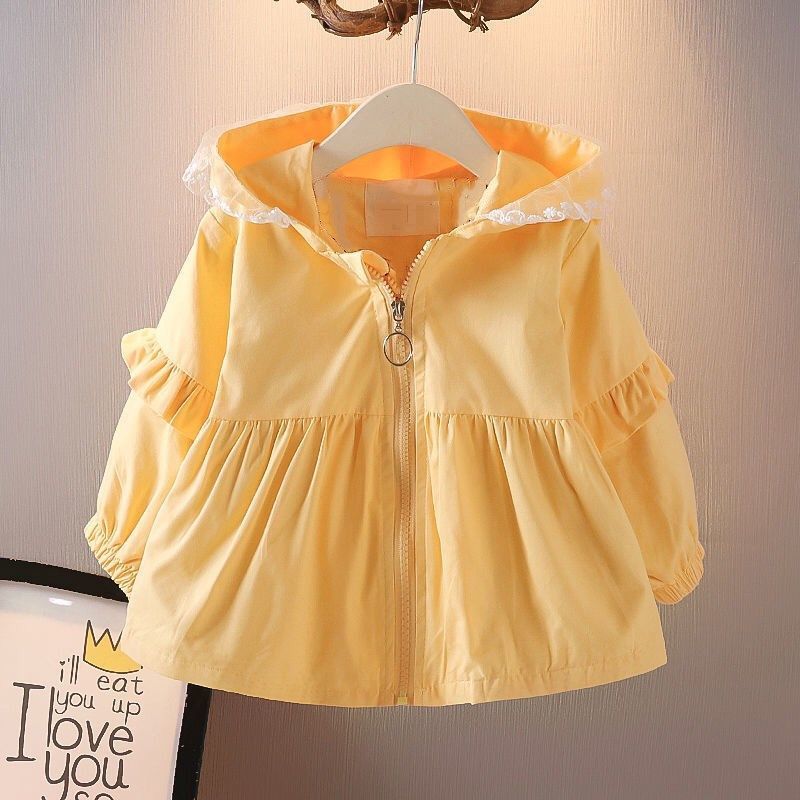 2022 primavera dolce ragazze cappotto felpa con cappuccio capispalla per bambini orecchie da coniglio pizzo principessa cappotti giacca a vento per bambini giacca da ragazza: YELLOW / 6m