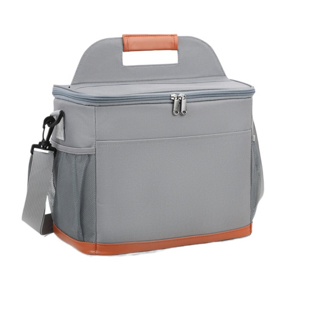 Large Capacity Insulated Cooler Bags Portable Thickened Lunch Food Thermal Box with Handle Removable Strap Insulated Lunch Bag: Brown