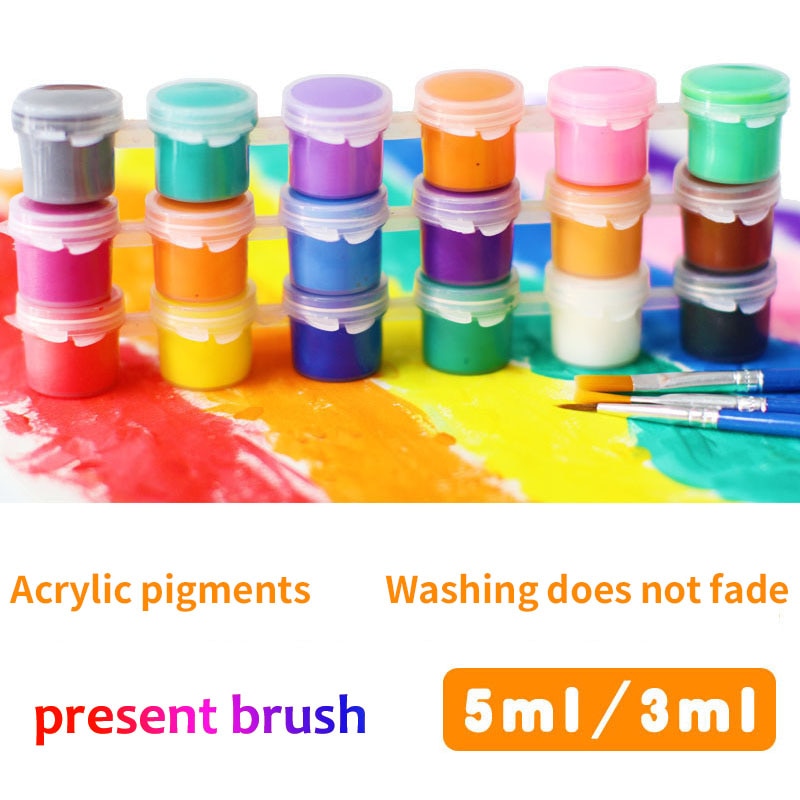 6 farver / sæt krylic maling børn pædagogisk legetøj tegning værktøjssæt maleri med vægmaleri barn kunst diy legetøj børste