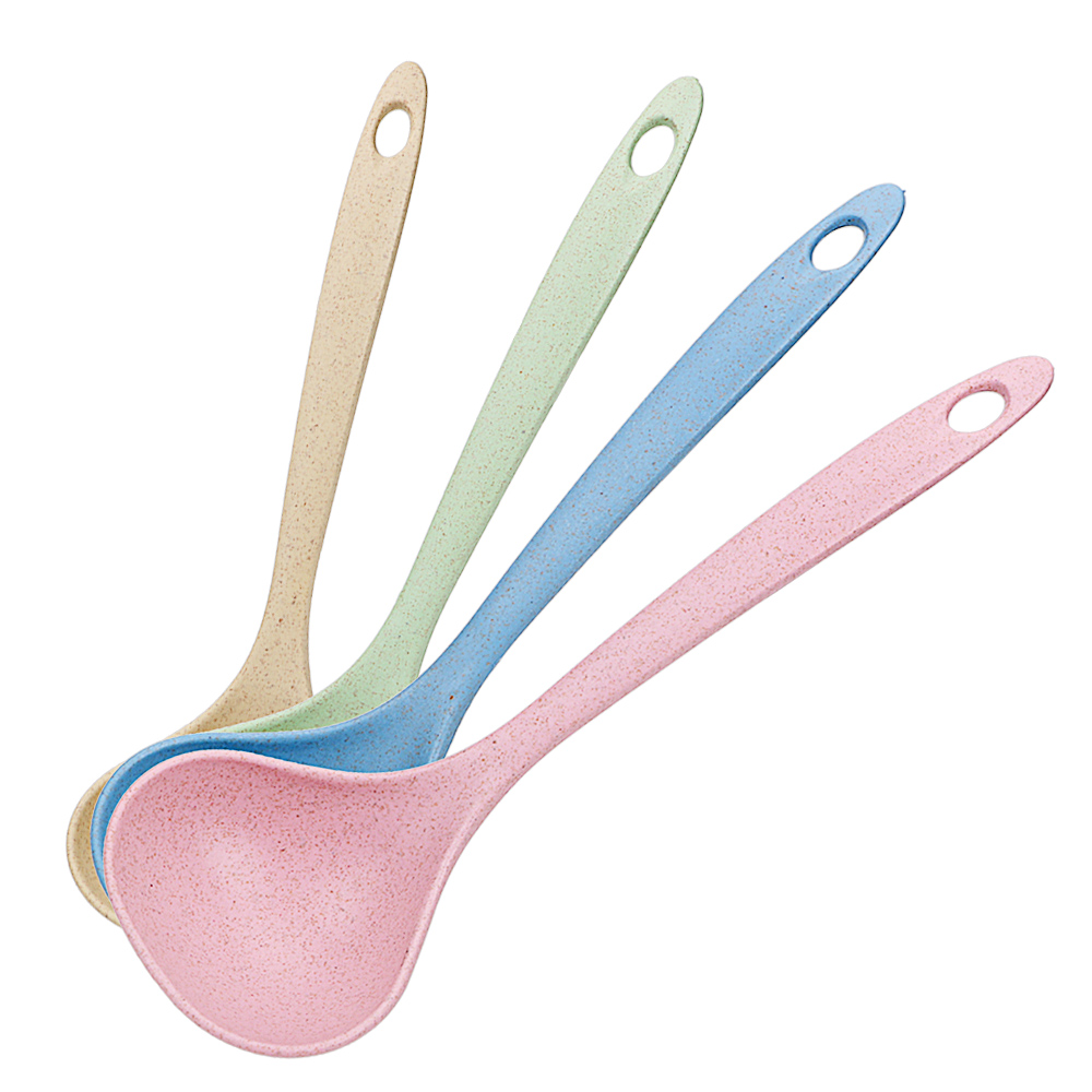 HILIFE cuchara de comida de mango largo cazo cuchara sopera vajilla suministros de cocina paja de trigo respetuoso con el medio ambiente