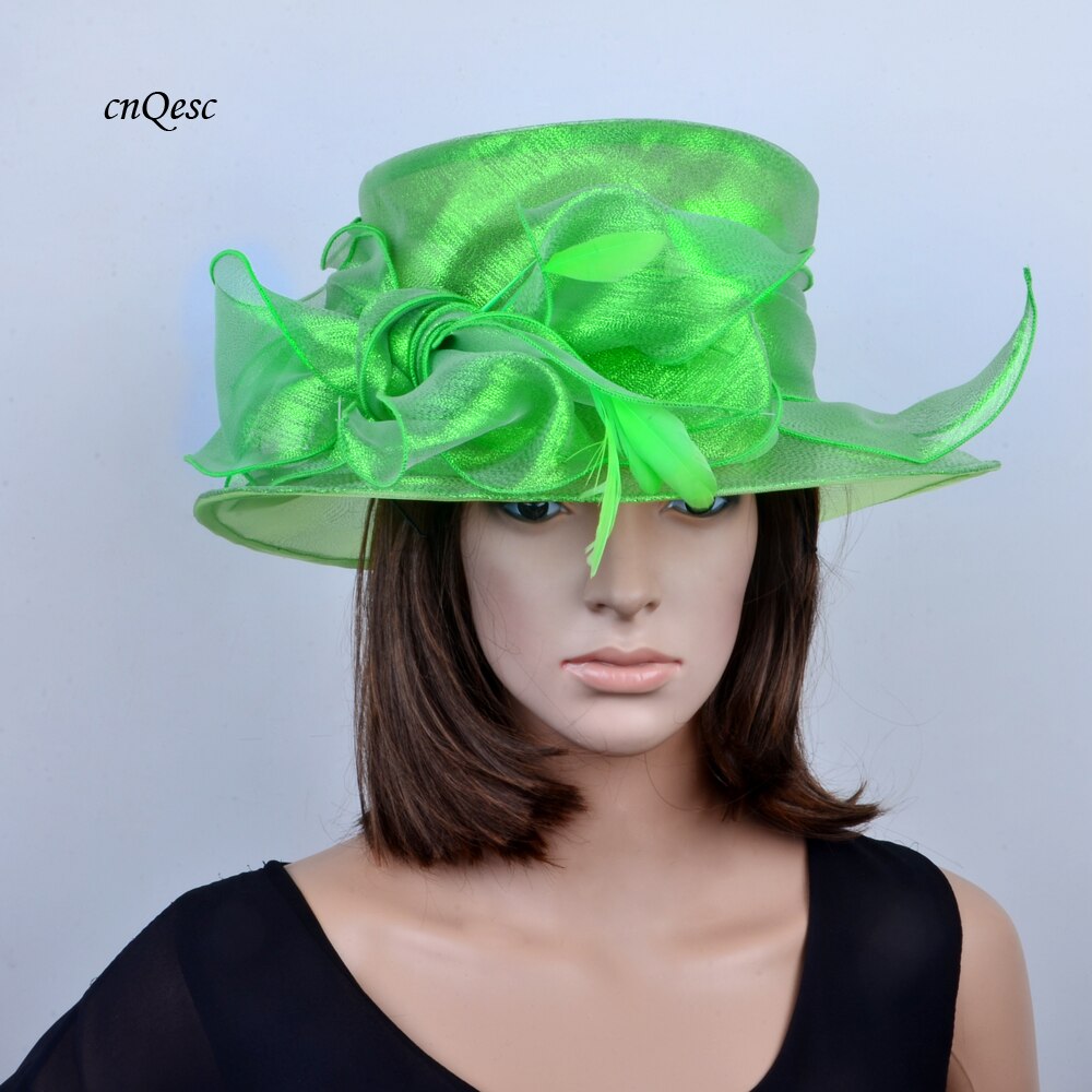 Grønne organza hatter kirke lue kentuck derby bryllup dame hatt