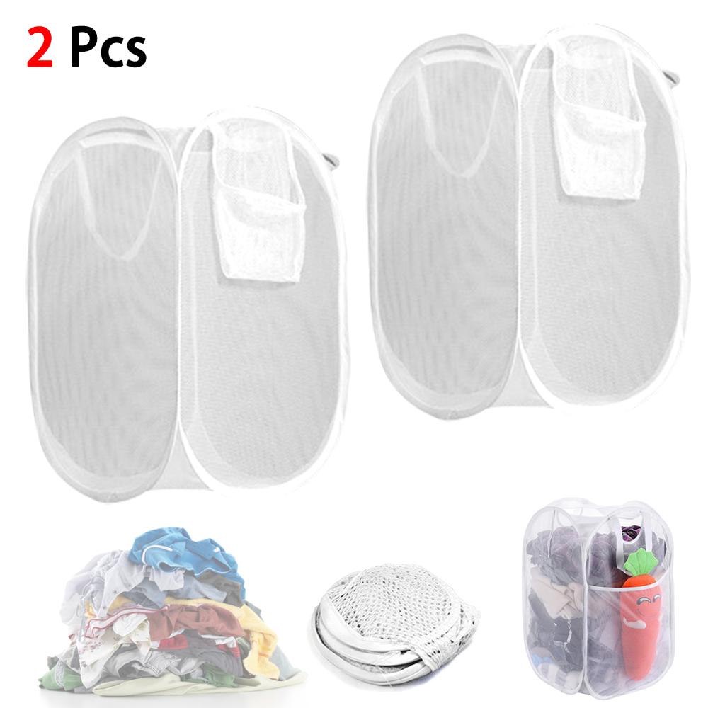 2 Stuks Opvouwbare Mesh Wasmand Vierkante Opvouwbare Wasmand Vierkante Wasmand Classificatie Wasmand: WHITE