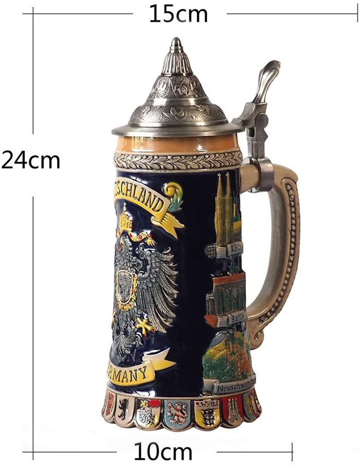 German Beer Stein Mug Large Capacity Retro Ceramic Beer Mugs Handmade Cup Germany Tankard Glass Mug 600ml Best Fathers Mens