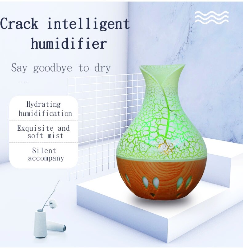 Vase Air Humidifer 130ML Aroma Essential Oil Diffuser Wood Crack LED Lamp Humidifier USB Home Aromatherapy