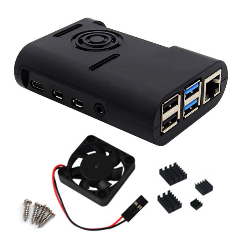 ABS Plastic Case Enclosure with Cooling Fan Heatsinks for Raspberry Pi 4 Model B