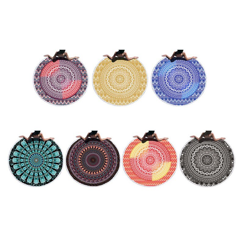 Ronde Mandala Strand Deken Hippie Indian Mandala Kleed Strand Handdoek Meditatie Tapijt Diameter 59 Inches (150 Cm)