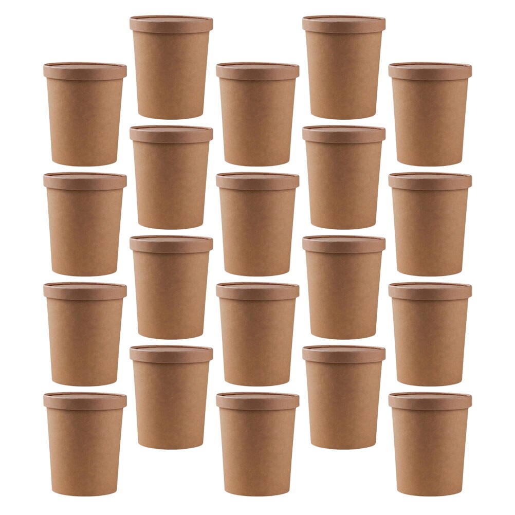 25 Sets Kraft Paper Packing Cups Porridge Cups Takeaway Boxes Waterproof Paper Cups