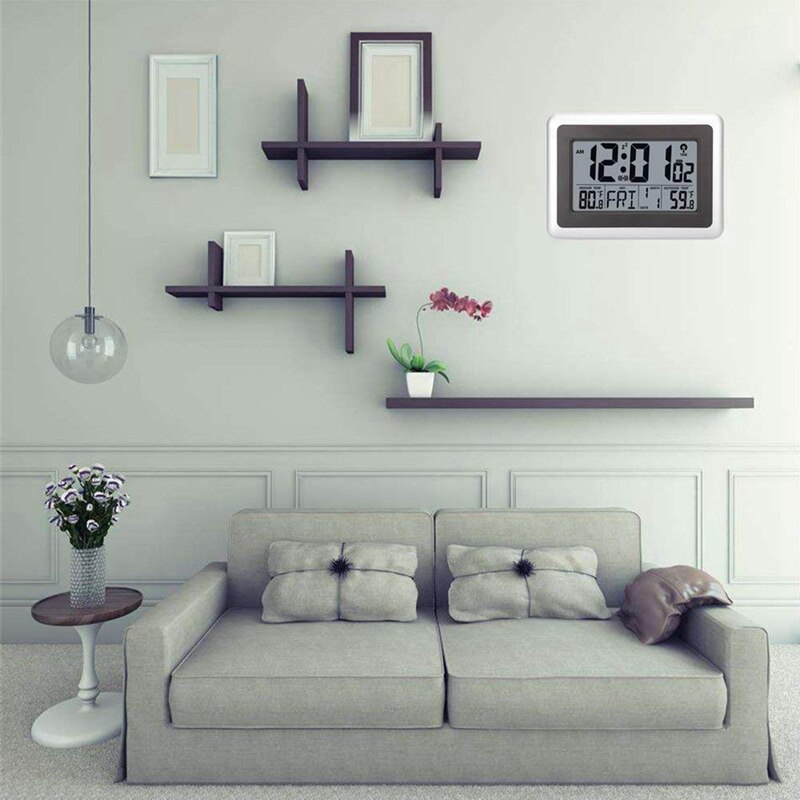 Digital Atomic Wall Clock, Desk Alarm Clock, Battery Operated With Wireless Sensor 300 Ft / 100 Meter Range, Large Lcd Display,