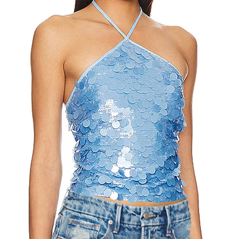 Sequin Beaded Crop Tops Coquette Multi-layers Sleeveless Camis Sparkly Glitter Tank Top Women Y2k Fiary Going Out Vest: S / Orange