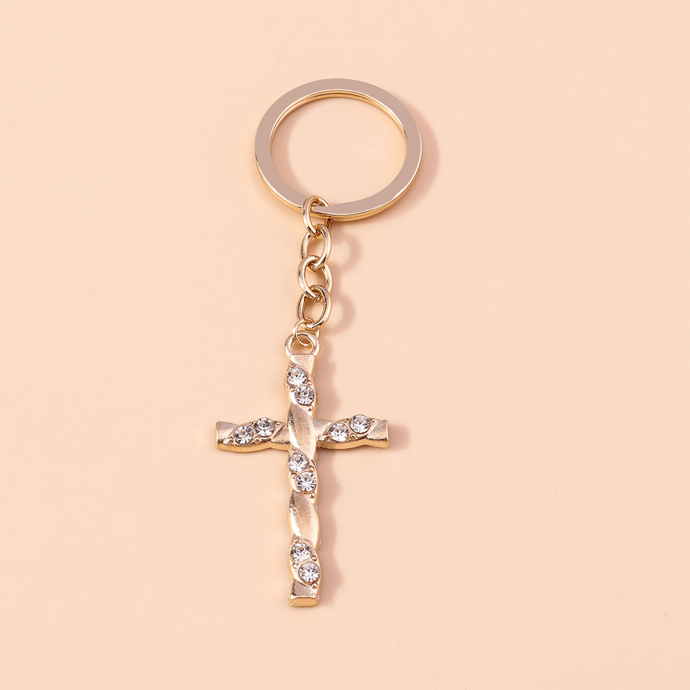 Porte-clés religieux croix en cristal biscuits pour femmes et filles, porte-clés, porte-clés, breloques de sac à main, bijoux à bricoler soi-même, , luxe: BLEU CIEL