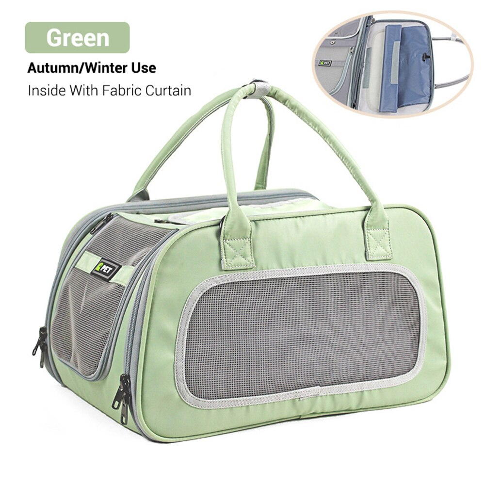 Airline Approved Cat Carrier Breathable Portable Travel Pet Carrier for Cats and Small Dogs Foldable Escape Proof Cat Handbag: green with curtain
