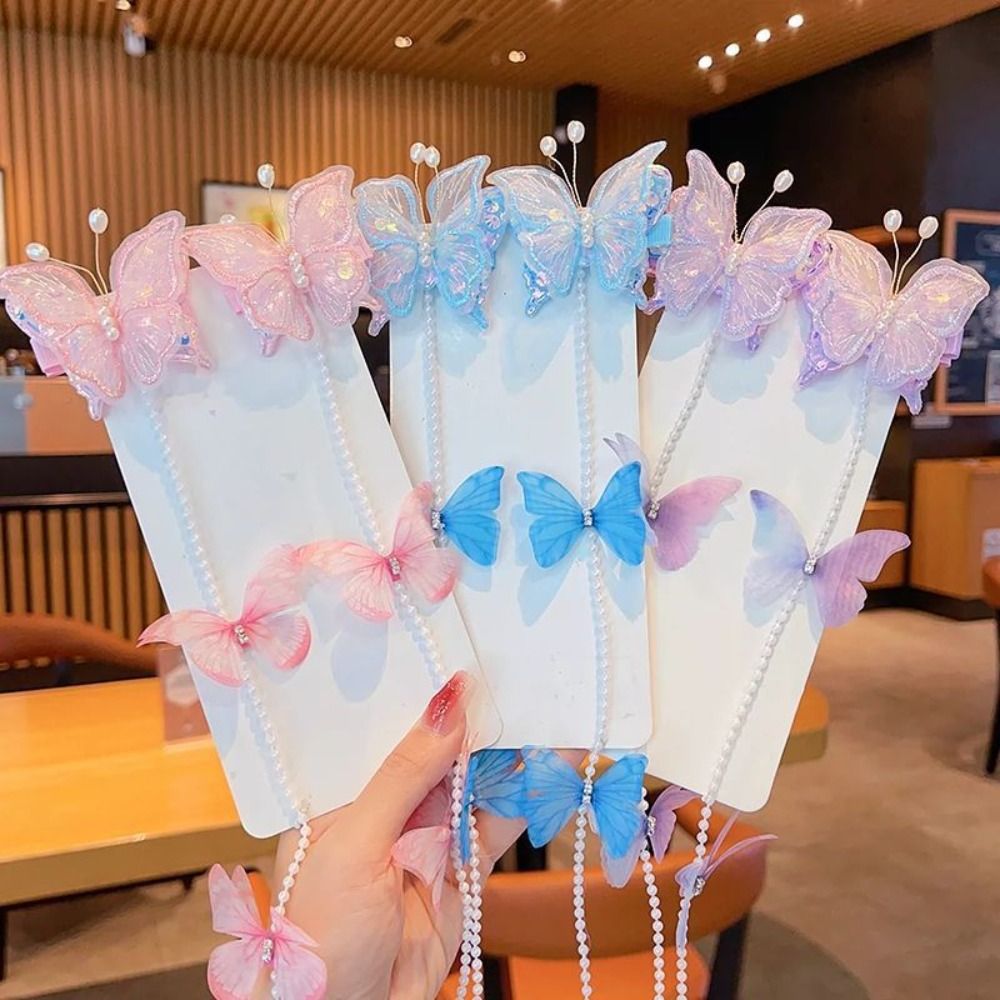 Horquilla trenzada con perlas de malla para niña, pasadores con borlas coloridas, cadena para el cabello trenzada