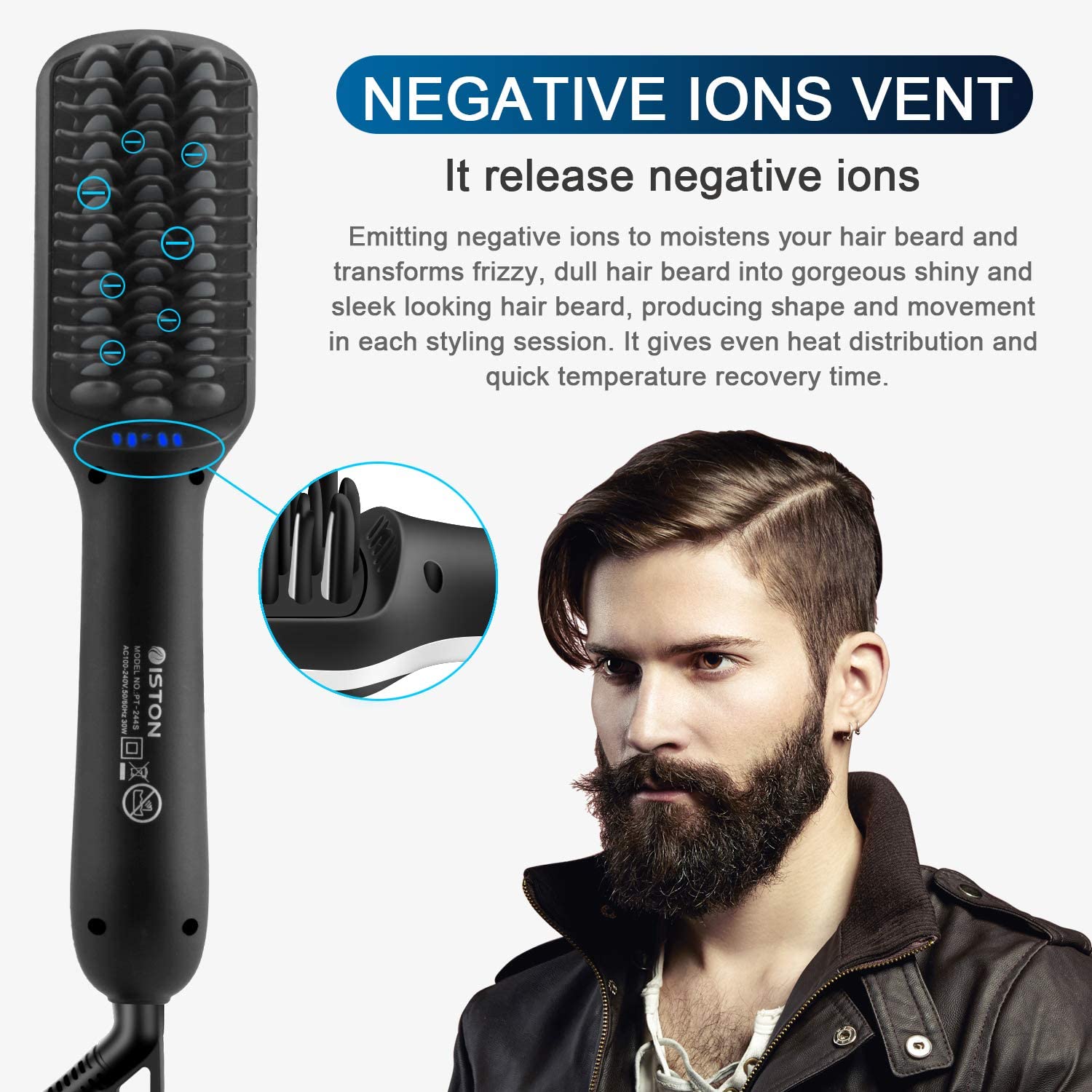 Beard Straightener for Men Ionic Hair straightening Brush Beard/Hair Straightener Comb with Anti-Scald Feature with LED Display