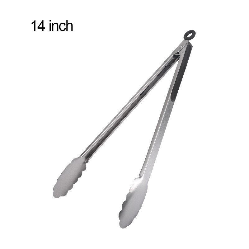 430 Stainless Steel Salad Tongs BBQ Kitchen Cooking Food Serving Utensil Tong Kitchen Accessories Tools Restaurant Food Folder: 14 inch