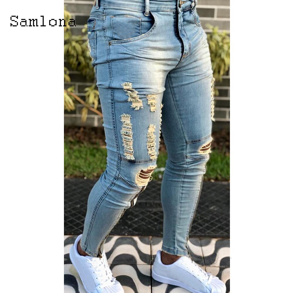 Plus Size 3XL Men Jeans Denim Pants Spring Autumn Slim Bottoms Pant Hole Ripped Denim Jeans Pencil Trousers Mens clothing