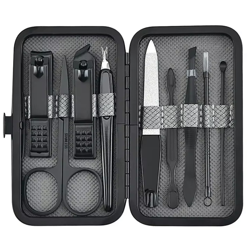 Set van 9 nagelknippers met leren etui, trimmer, pedicureverzorgingsset, manicureset, nagelverzorgingsproducten