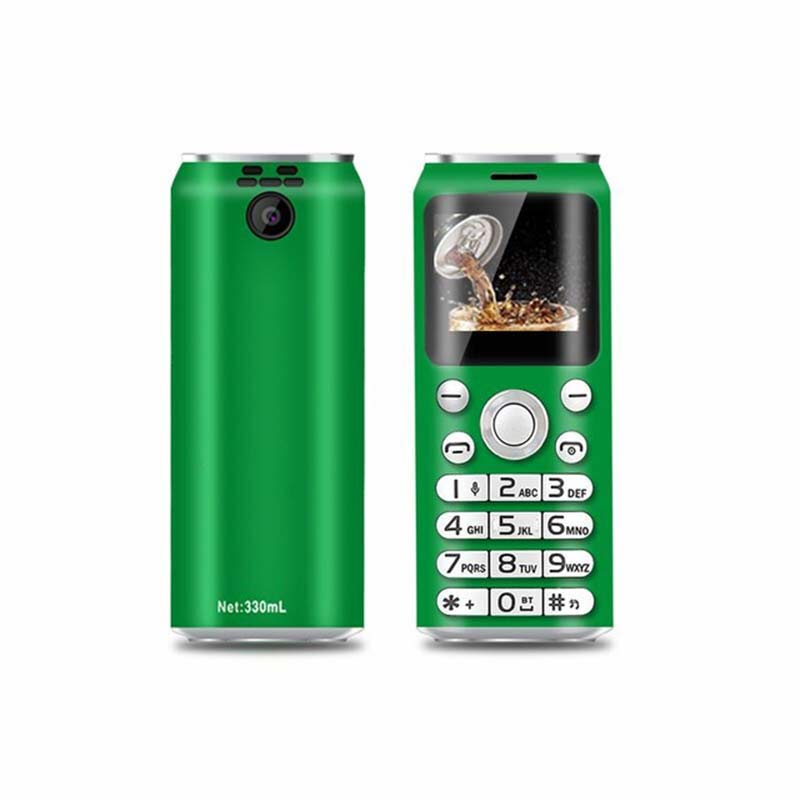 Cola Mini Mobile Phone Cellphone Stereo GSM Unlocked Phone Super Thin Small Phone Dual Sim Cell Phone For Children Wireless: Green