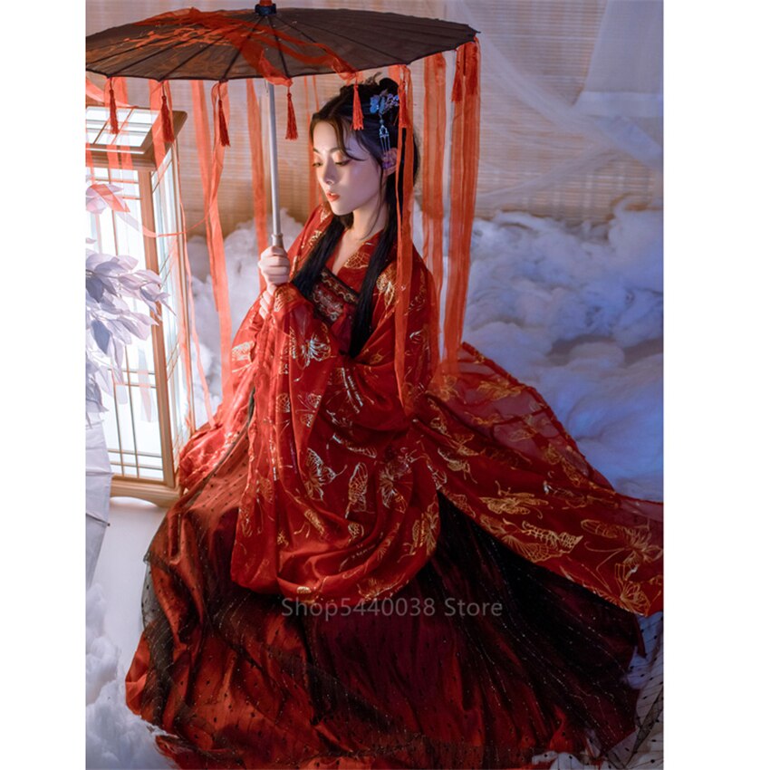 Disfraz chino antiguo Hada Cosplay Hanfu Dinastía Tang rojo boda folclórico tradicional china vestido para mujer ropa de Año