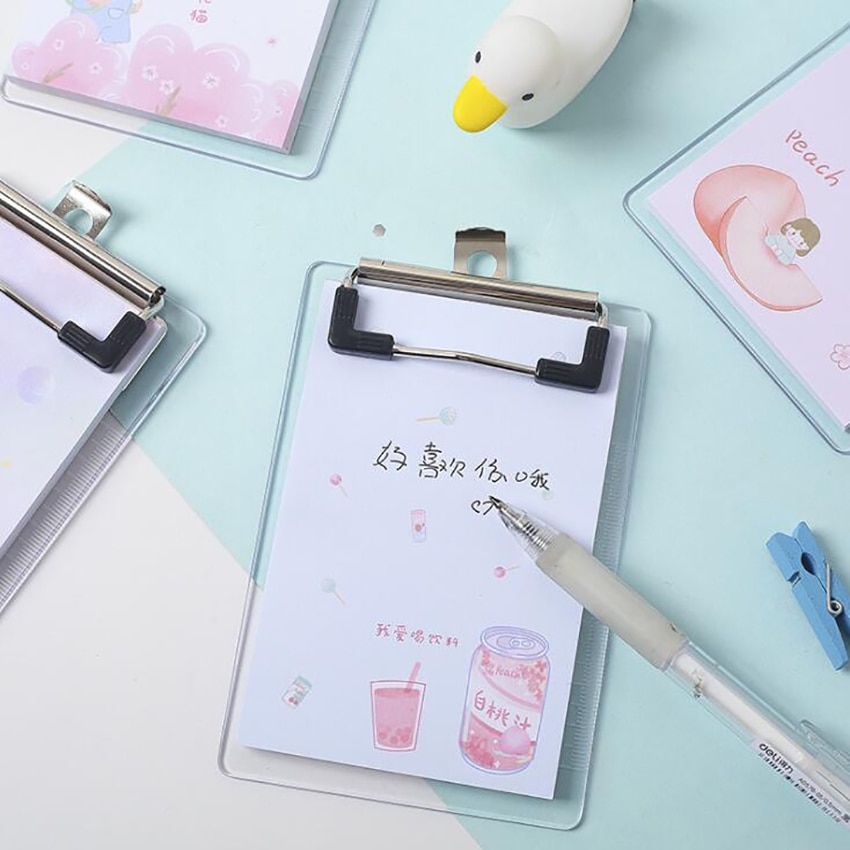 Acrylic Mini Board Clip Memo Pad Transparent Clipboard Student Hard Plastic Writing Board Stationery Folder Notepad 12.7x8.5cm
