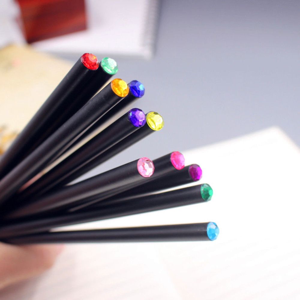 12Pcs Diamond Color Black Lead Pencil Stationery Drawing School Office Supplies writing Pencil