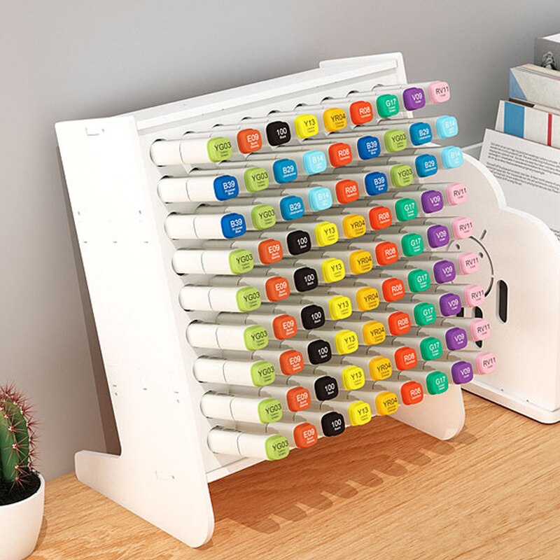 Student Desktop Marker Organizer Storage Box Brush Stationery Box Children's Learning Mark Pen Holder Blind Box Pencil holder: A-white