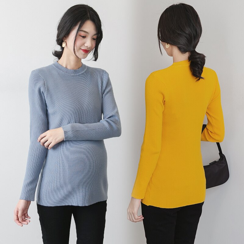 11 # taille unique tricoté maternité soins infirmiers chemises automne hiver mince fond chemise vêtements pour les femmes enceintes mince grossesse hauts