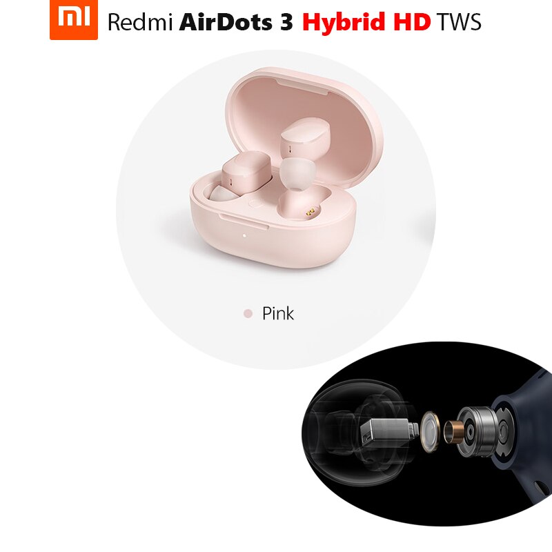 Xiaomi-auriculares Redmi AirDots 3, auriculares híbridos HD TWS, auriculares TWSEJ08LS 30h Life con funda, Solo 7h, Bluetooth 5,2, AptX, detección de baja latencia: Rosa