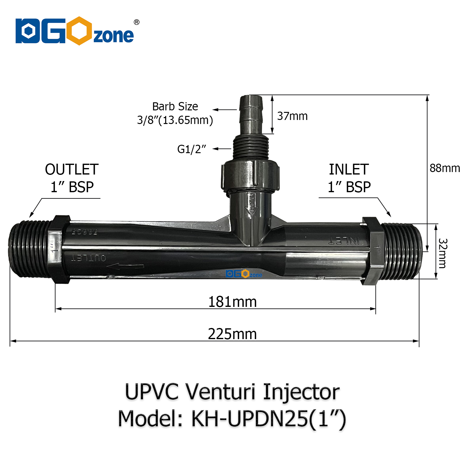 UPVC Venturi Injector for Mixing Liquid Venturi with Valve BSP thread 1/2" 3/4" 1" 1.25" 1.5" 2" DGOzone: Red