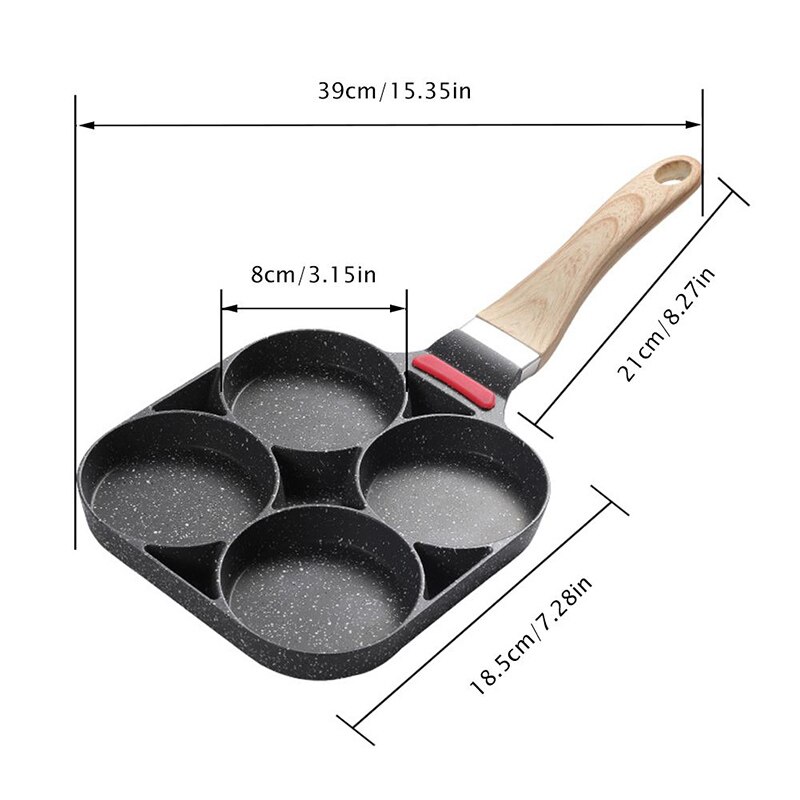 4 Hole Omelet Pan for Burger Egg Ham Pancake Maker Wooden Handle Frying Pan