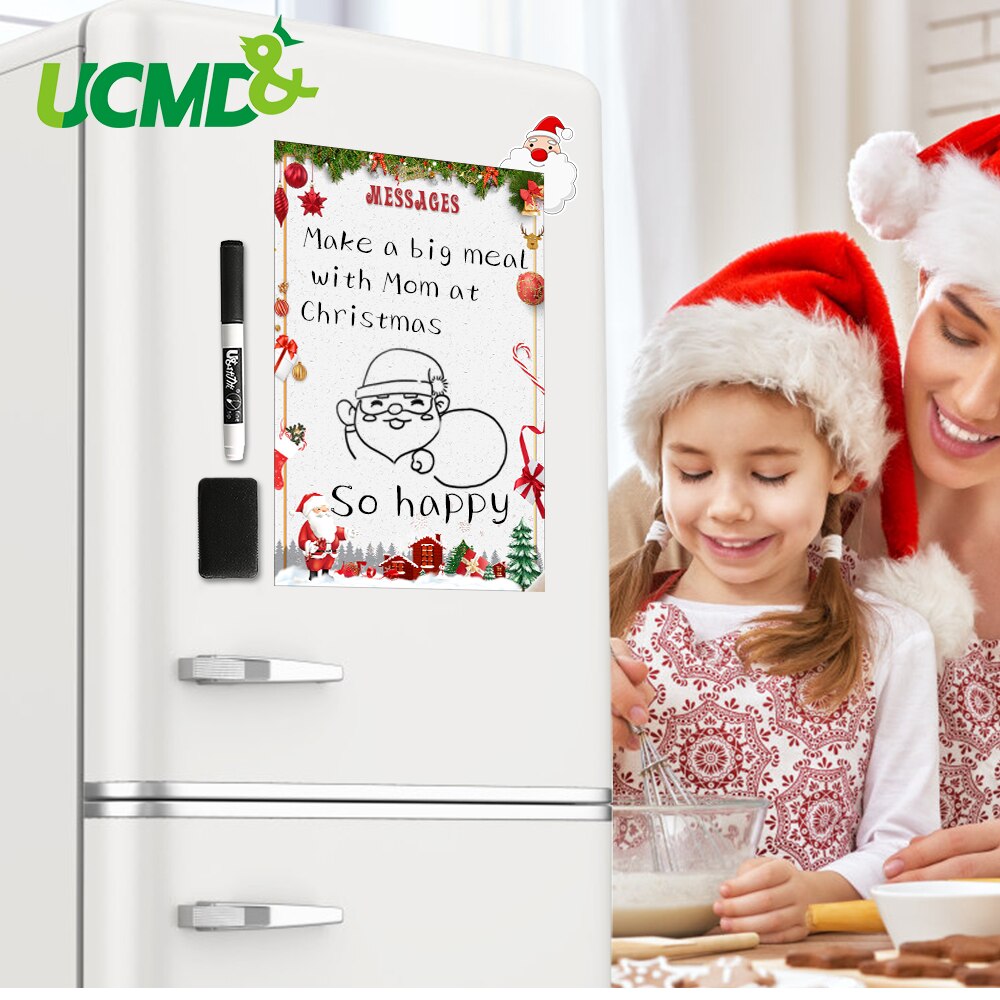 A4 Magnetic Whiteboard Fridge Magnets Dry Wipe Writing Record Message Board Remind Memo Plan Sheet Christmas Decor Sticker