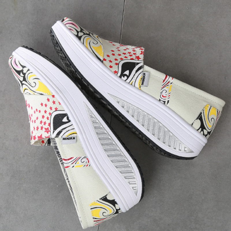 Canvas Breathable Women Toning Shoes Wedges Height Increased Loss Weight Swing Shoes Low Wedges Massage Shoes AA11011