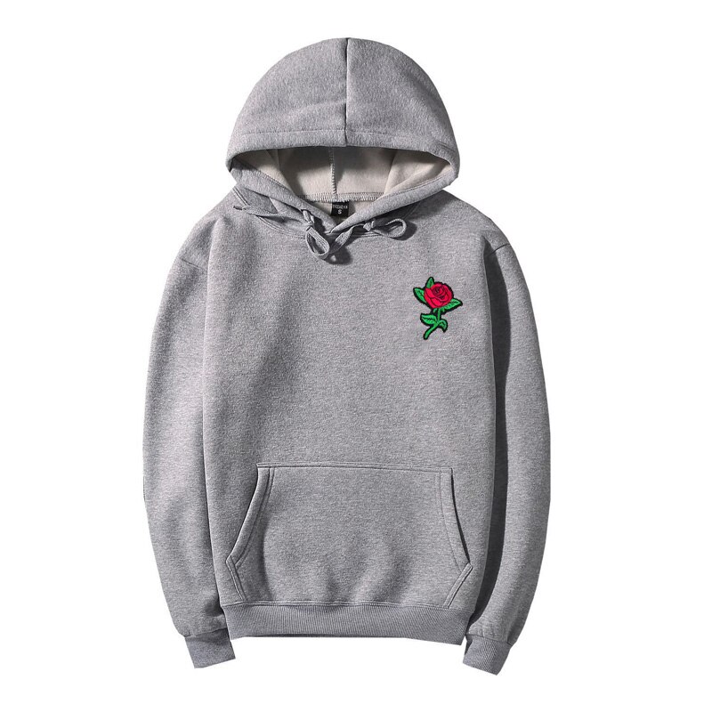 Syksy talvi ruusu kirjonta huppari miesten oversize paksut hupparit miesten collegepaidat puuvillahuppari us koko xs-xl: Harmaa / Xl