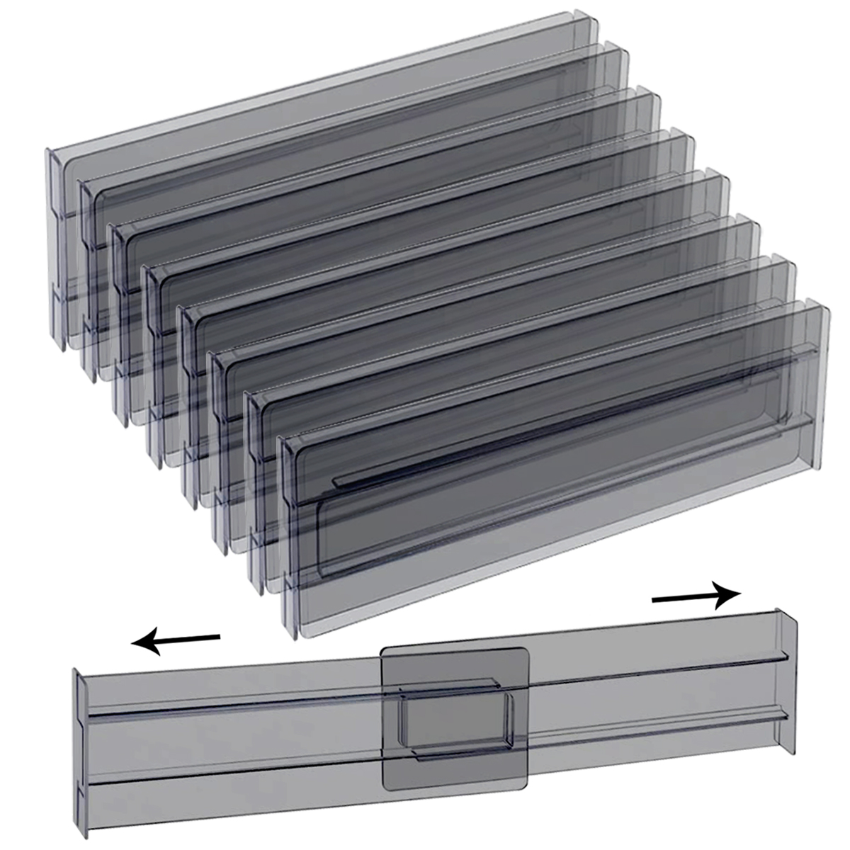 4//10Stck transparenter schwarzer Schubladen teiler, Kunststoff transparent schwarz verstellbarer Schubladen teiler: Lila