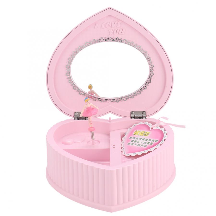 Joyero Ballerina, caja Musical, caja de almacenamiento de joyas con forma de corazón de melocotón, para niña, mecanismo con manivela, para el Día de San Valentín