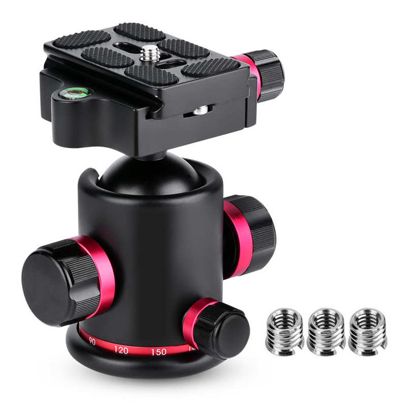 Mefury – tête de boule pivotante panoramique pour trépied, avec 3 adaptateurs de vis de 1/4 &quot;à 3/8&quot;: Rouge