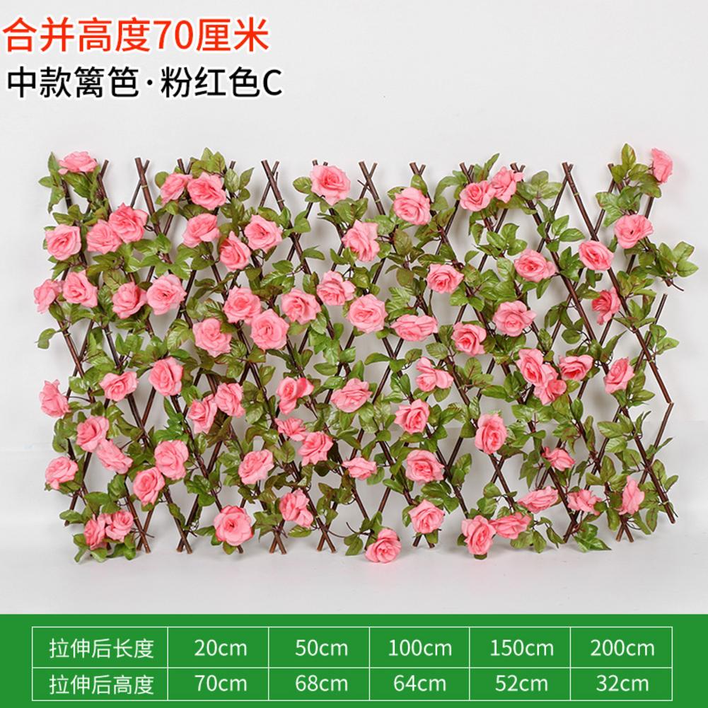 Seto de madera con hojas de flores artificiales, decoración de jardín, enrejado expansible, valla retráctil,: Medium pink
