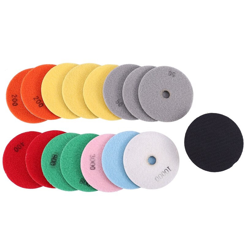 16Pcs Diamond Polishing Pads Kit 4 Inch 100Mm Wet/Dry for Granite Stone Concrete Marble Polishing Use Grinding Discs Set