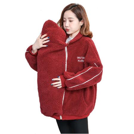 Mutterschaft Hoodie Schwangere Frauen Känguru Baby Träger Jacke Oberbekleidung Dicke Warme Wolle Liner Herbst Winter Mantel Kleidung Neue: verrotten / M