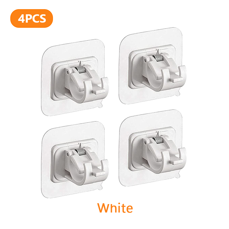 2/4/6Pcs Zelfklevende Verstelbare Gordijn Staaf Houder Klem Haken Staaf Beugel Vaste Opknoping Clips opbergrek Home Organisatie: 4PC White