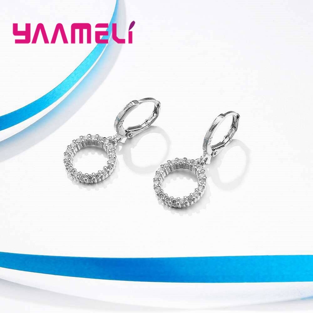 Popular 925 prata esterlina feminino noivado casamento conjunto de jóias brilhante cz zircão strass moda pingente colares brincos