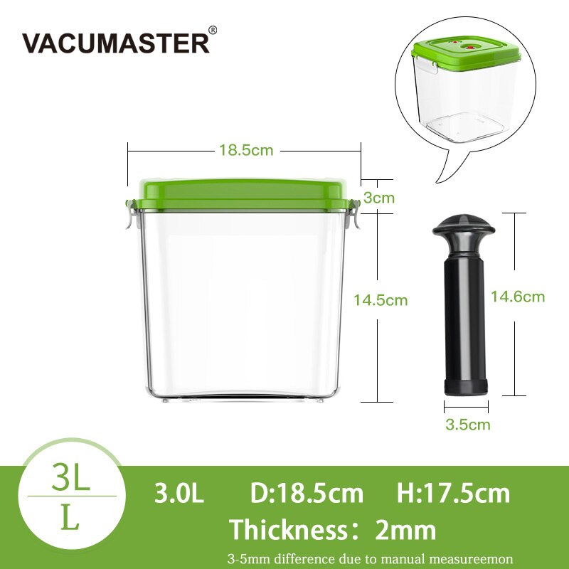Vacuum Container Large Capacity Food Saver Storage Square Plastic Containers With Pump Vacuum Container 3.0L Storage Box: 3.0L